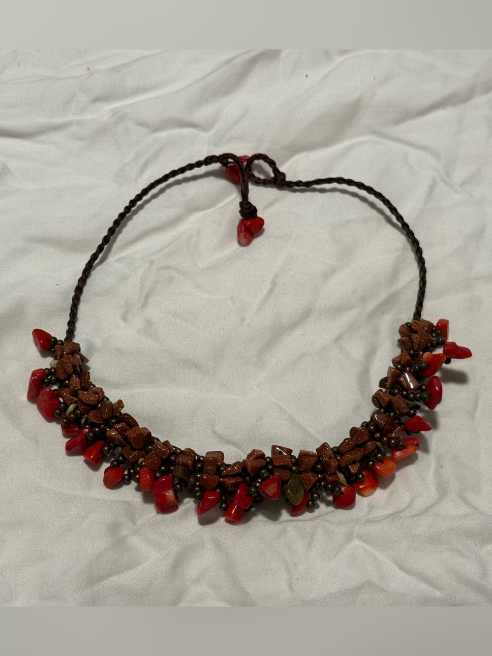 Handmade Red and Brown Beaded Women's Necklace